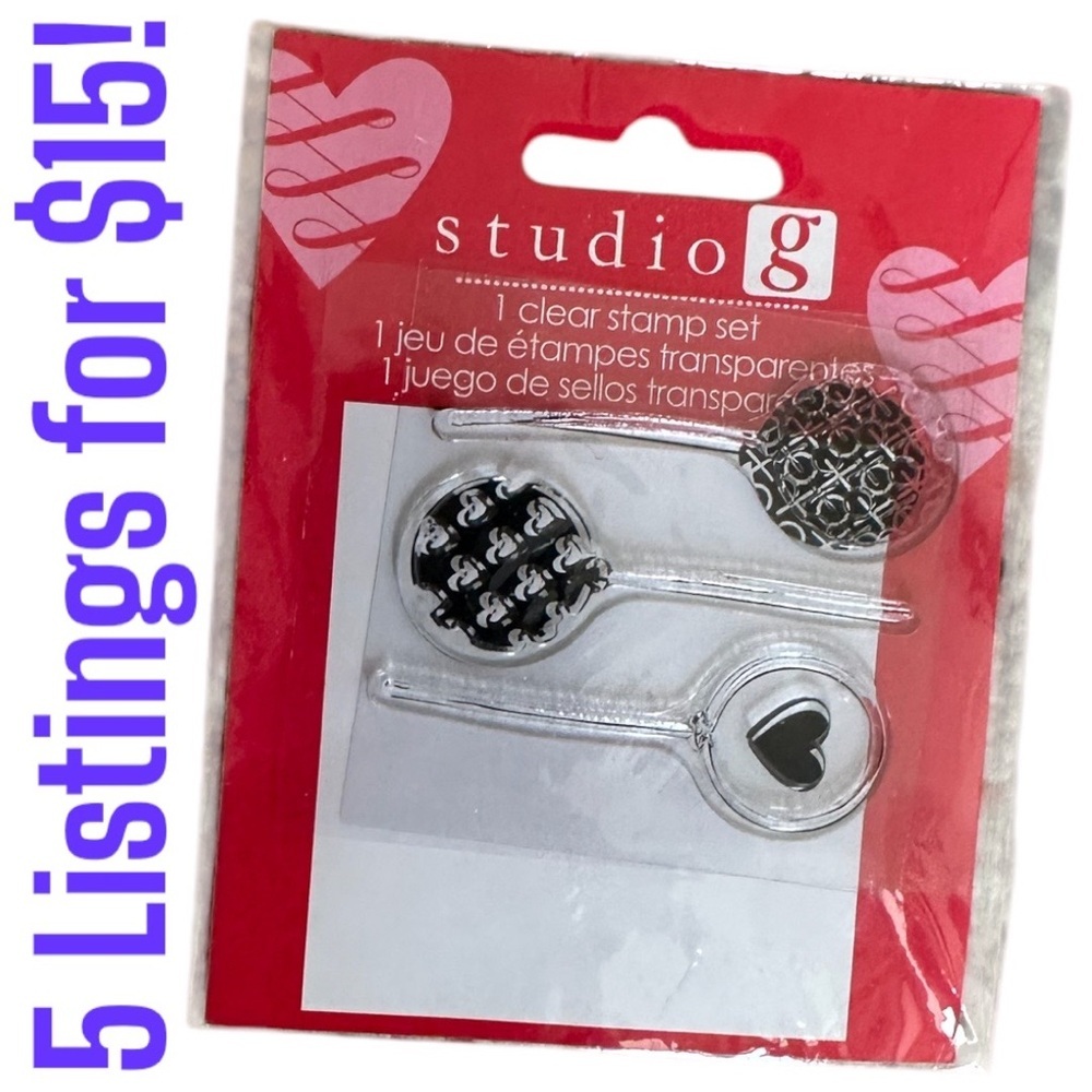 Studio G valentine’s hearts clear stamp set new in packaging